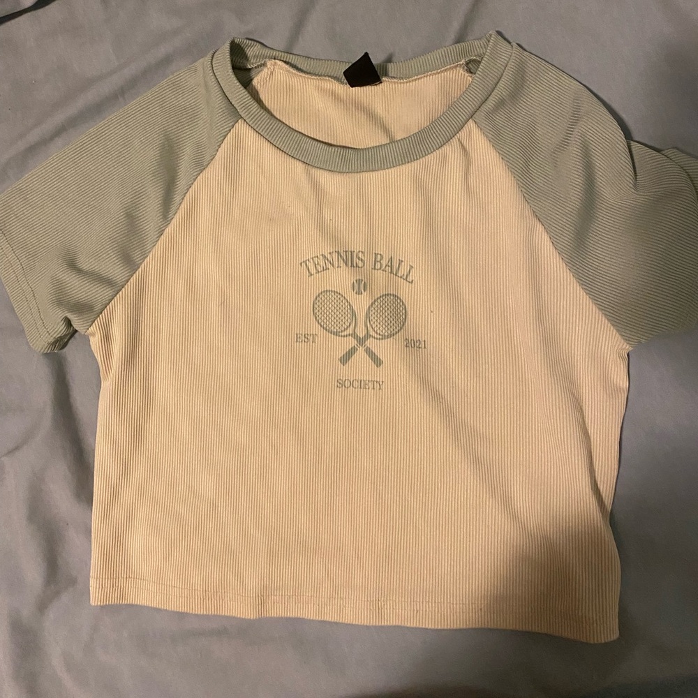 green and cream t shirt